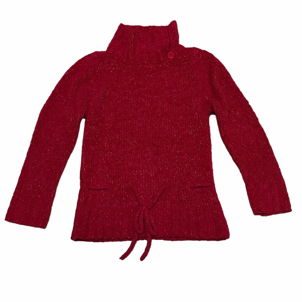 Amy Wear M Red Metallic Knit Turtleneck Sweater Cozy Holiday Winter